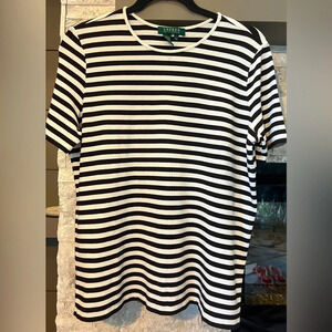 Lauren RL size 1X black and White striped short sleeve shirt